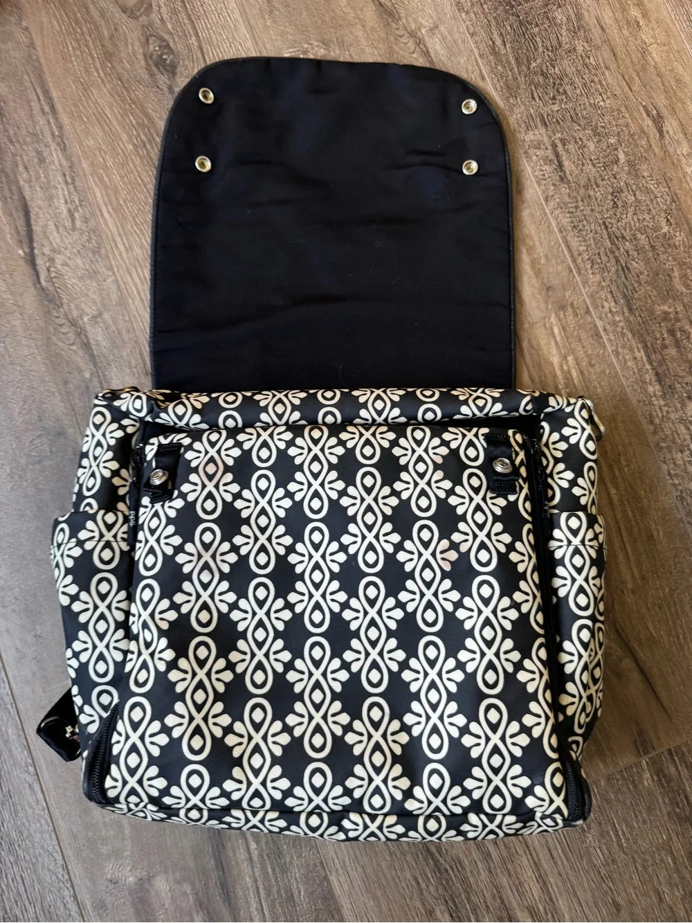 Petunia Pickle Bottom Black and White Patterned Messenger with Blue Accent